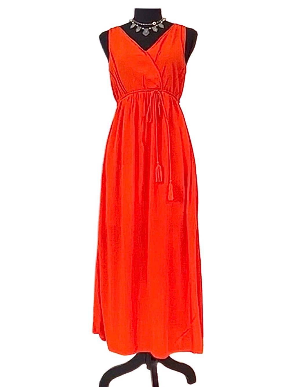 SHINESTAR ~ Orange Pleated Maxi Dress w/V-Neck Sleeveless and Side Slits size M